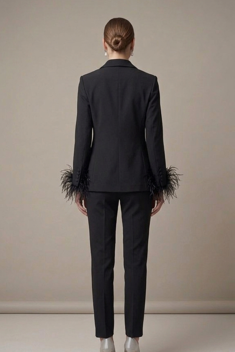 tailleur smoking con piume AD09326 NERO MARICLA 