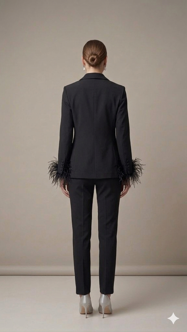 tailleur smoking con piume AD09326 NERO MARICLA 