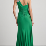 abito strass spalla e fianco FI7414 VERDE MARICLA ELEGANCE 