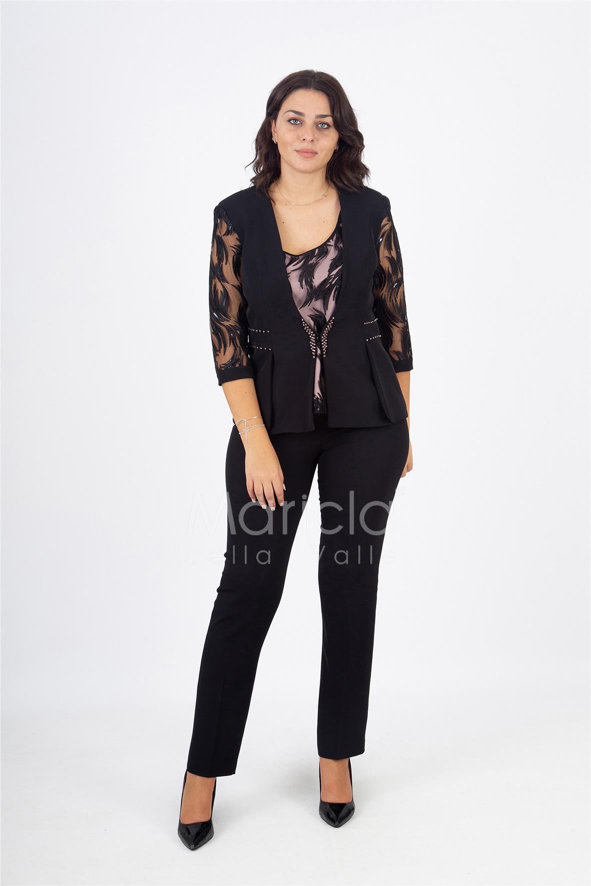 tailleur 3 pz ricamo PF200TP NERO PAOLA FORTI 