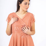 abito con piume incrocio JC34865 CANNELLA MARICLA ELEGANCE 