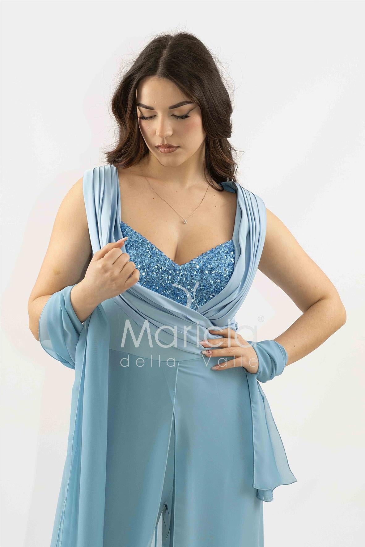 tuta con scollo paiette SH910TU POLVERE SHARON 