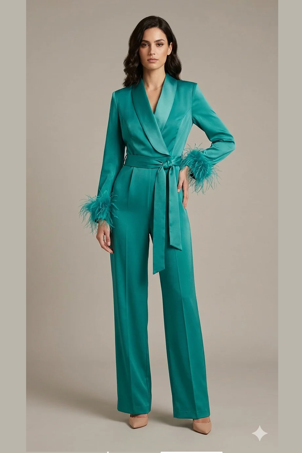 tuta smoking con piume manica AD11033 PETROLIO MARICLA 