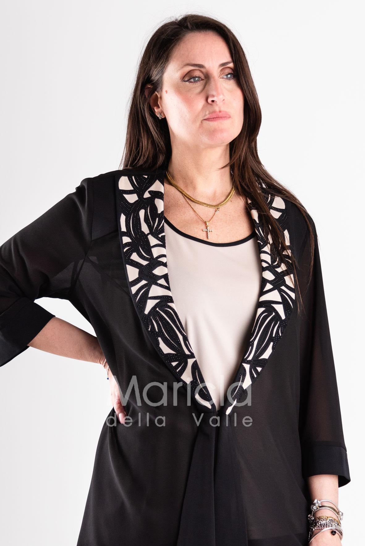 completo 3pz con giacca ricamata PF2190TP NERO PAOLA FORTI 