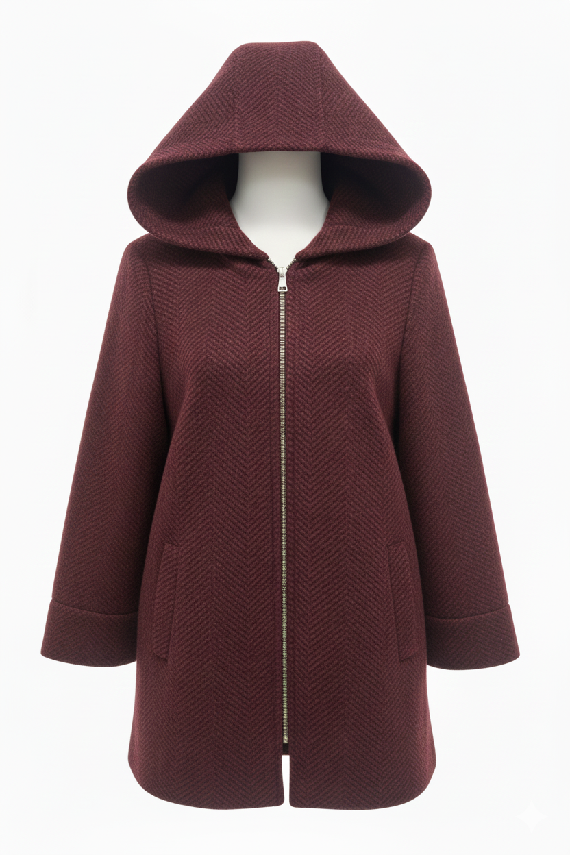 cappotto diagonale cappuccio fantasia DB10709 AMARONE MARICLA 