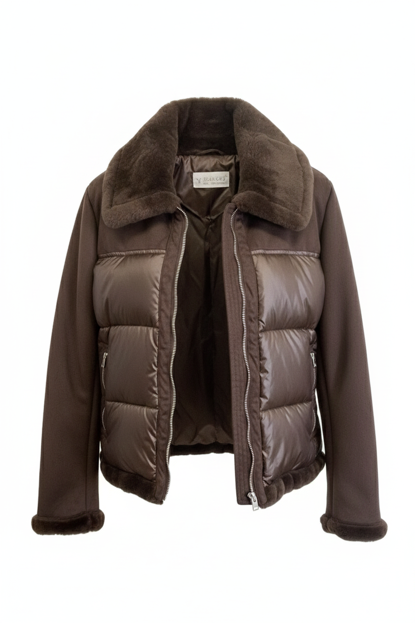 giaccone medio piumino e pelliccia AZ43P MORO MARICLA 
