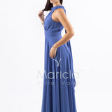 Abito lungo in chiffon con scollo americano FI7518 INDACO MARICLA ELEGANCE 