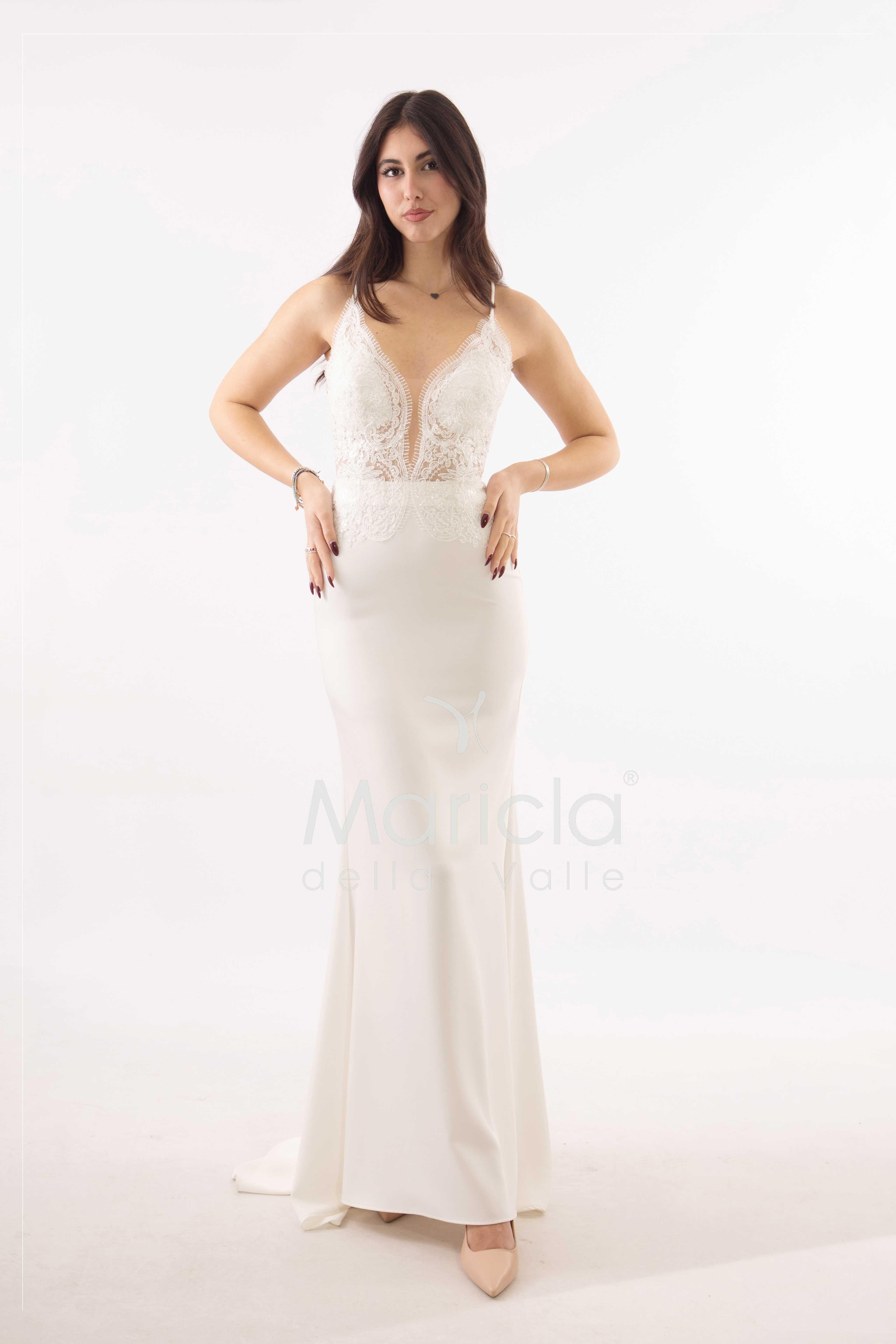 abito sirena corpetto ricamato ANT20412XJ BIANCO ANTILLE ELEGANCE 