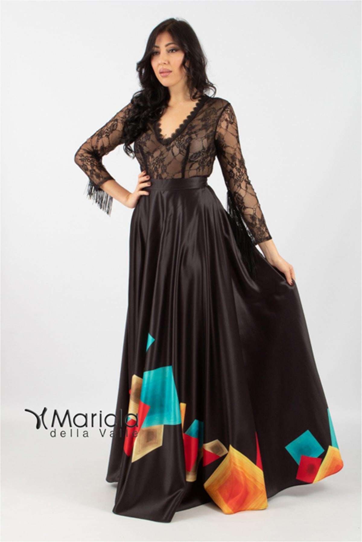 Gonnellone fantasia con body pizzo ANT19620SH NERO ANTILLE ELEGANCE 