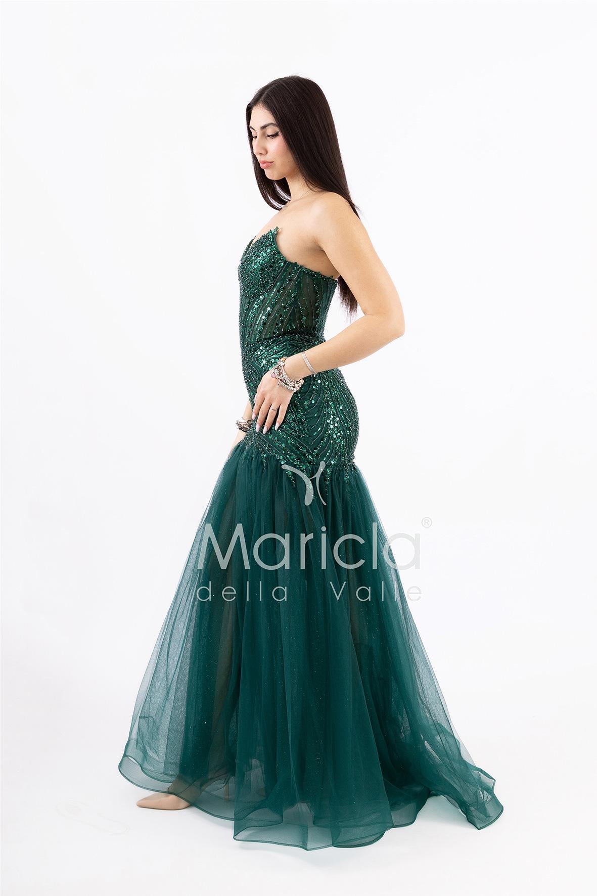 abito toulle e paiette FP881009 VERDE MARICLA ELEGANCE 