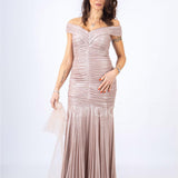 abito sirena glitterato plisse RG3637 ROSA GIGLI CERIMONIA 