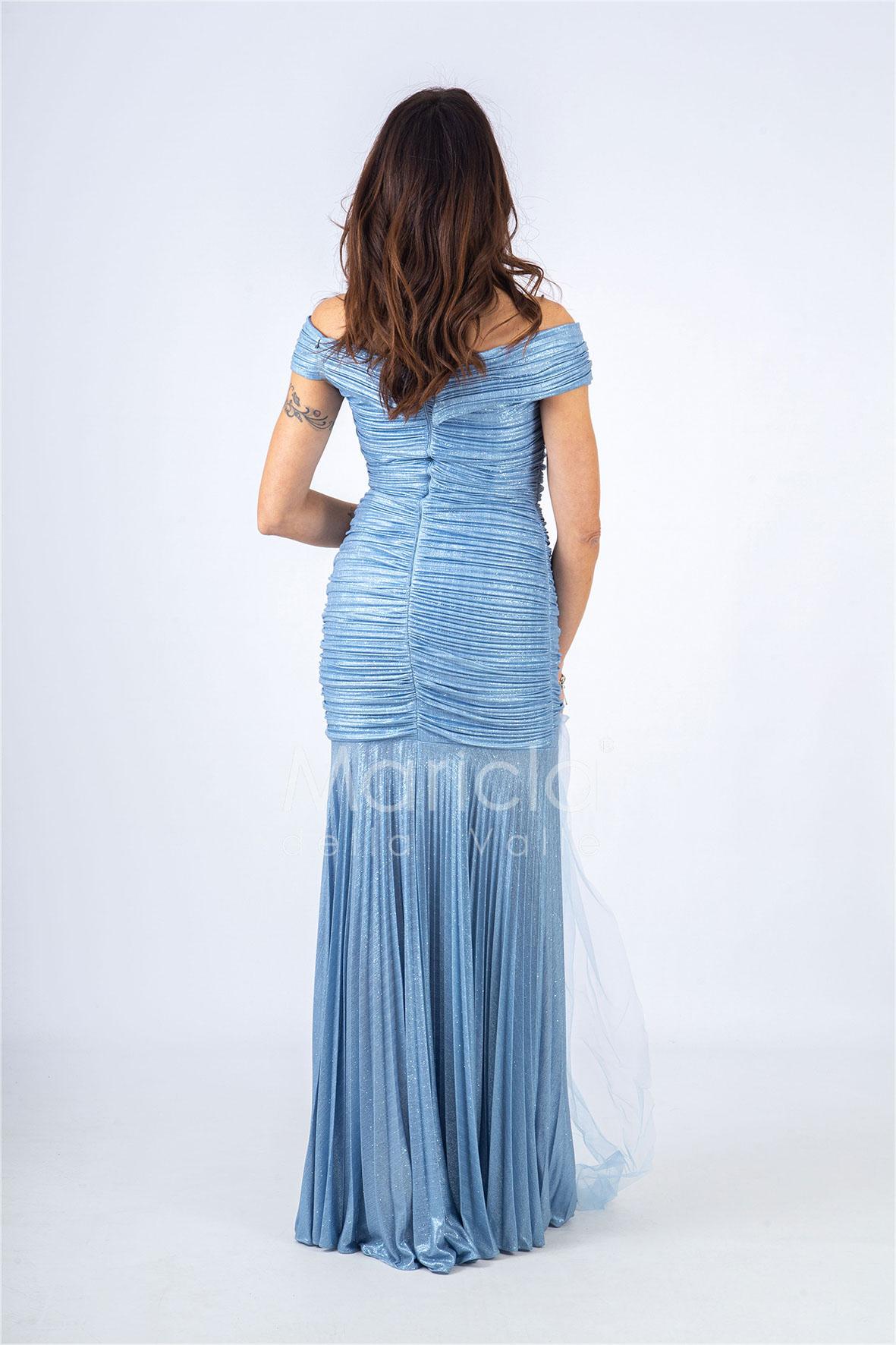 abito sirena glitterato plisse RG3637 POLVERE GIGLI CERIMONIA 