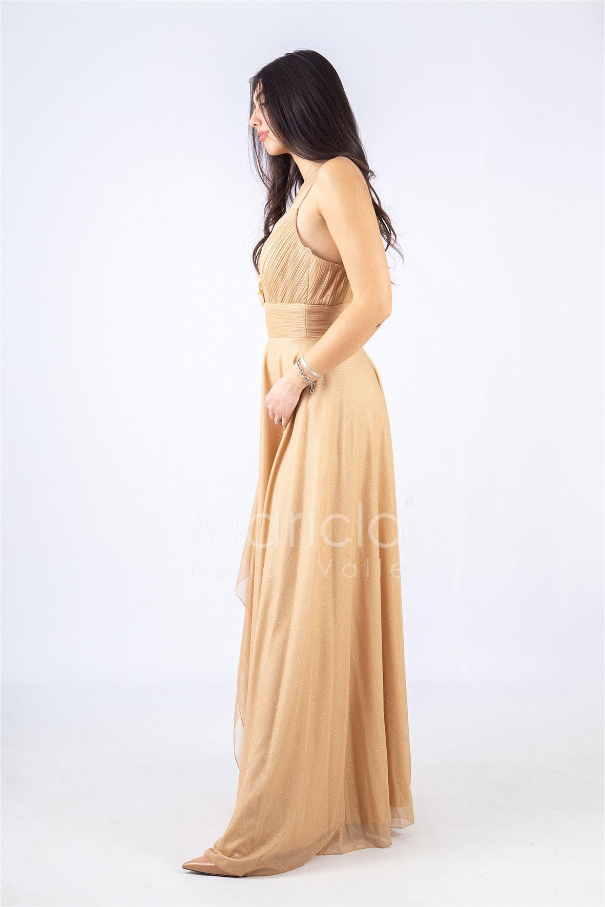 abito lungo glitterato con rose RG94PB ORO GIGLI CERIMONIA 