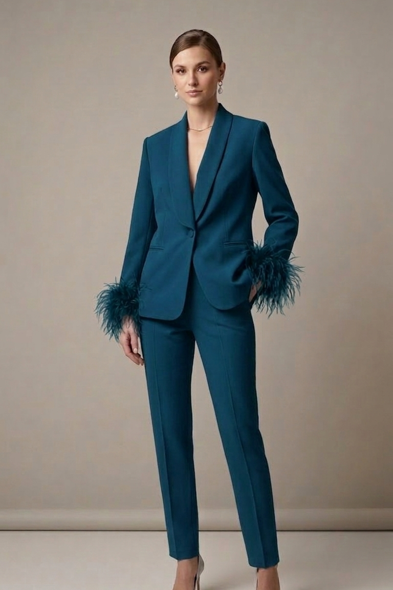 tailleur smoking con piume AD09326 PETROLIO MARICLA 