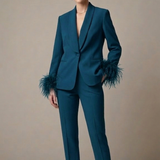 tailleur smoking con piume AD09326 PETROLIO MARICLA 