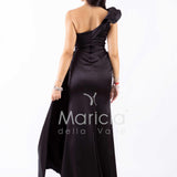 abito lungo pieghe e corpetto strass ALC05 NERO MARICLA ELEGANCE 