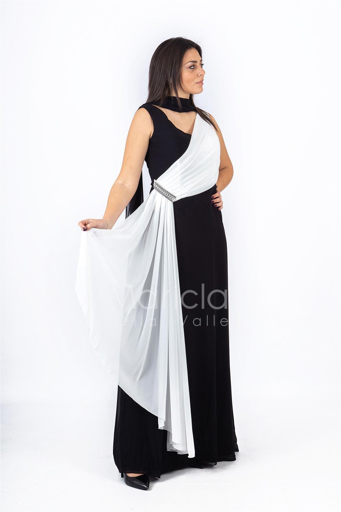 abito lungo bicolore RG009 NERO/BIANCO GIGLI CERIMONIA 