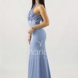 abito lungo con corpetto in strass e piume SH842AL PERVINCA SHARON 