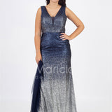 abito lungo pioggia di strass SE8390 BLU MARICLA ELEGANCE 