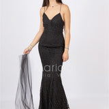 abito luingo paiette incrocio FI7105 NERO MARICLA ELEGANCE 