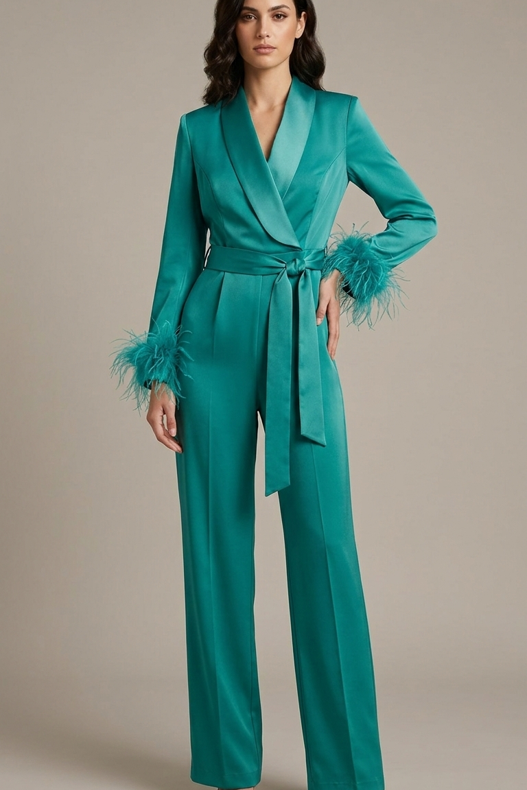 tuta smoking con piume manica AD11033 PETROLIO MARICLA 