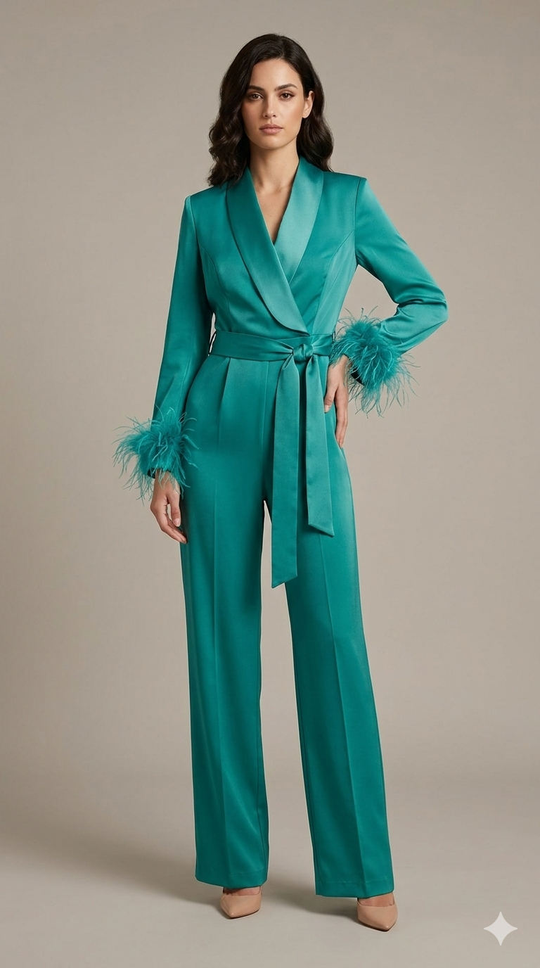 tuta smoking con piume manica AD11033 PETROLIO MARICLA 