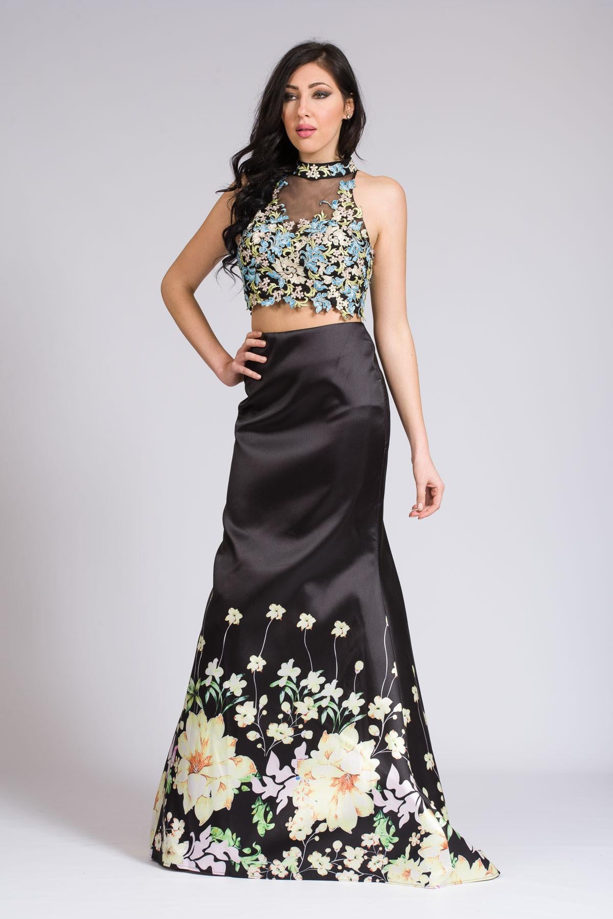 Gonnellone con corpetto ricamato<BR/> JC33647 NERO MARICLA ELEGANCE 