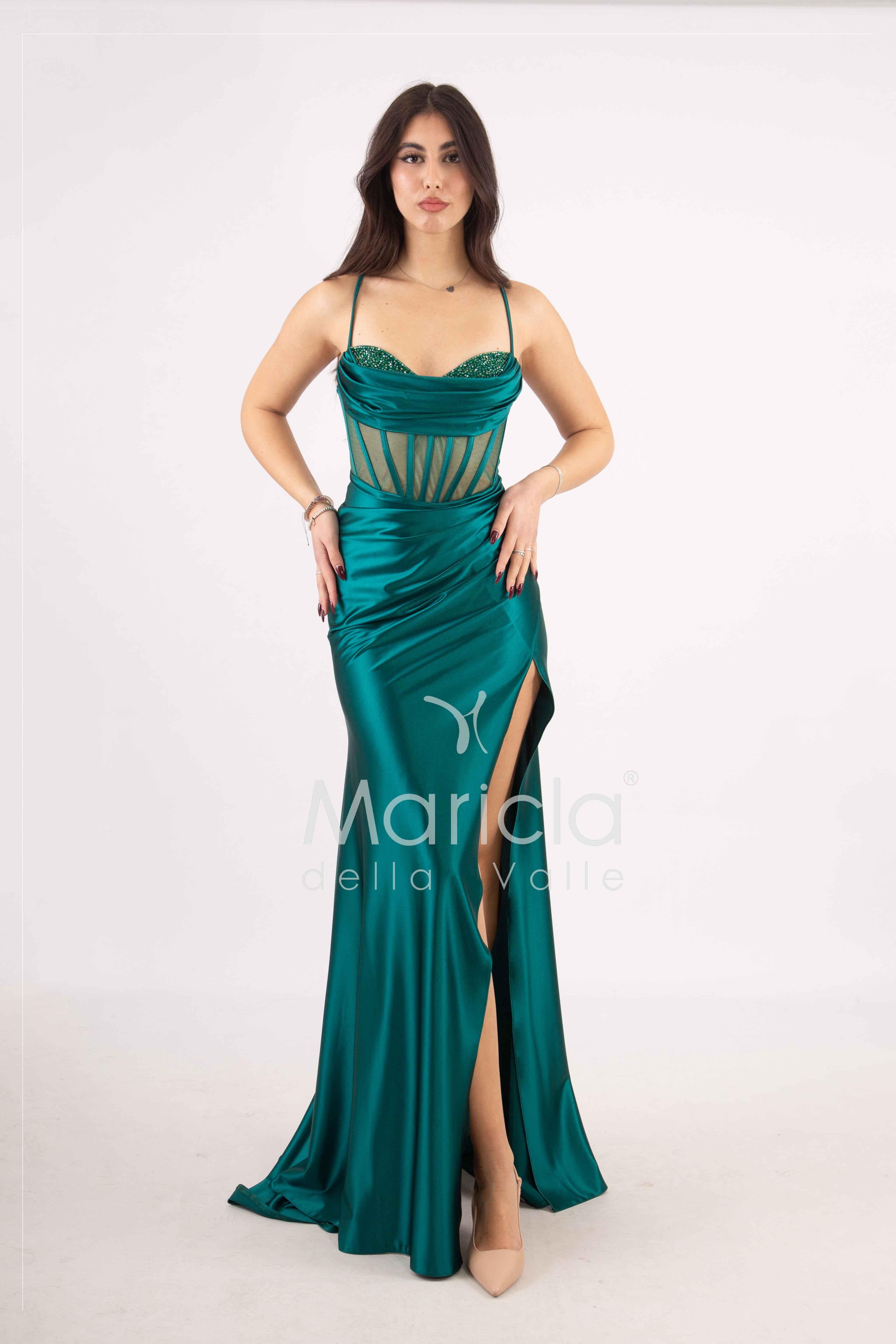 abito lungo corpetto steccato HC5108 VERDE MARICLA ELEGANCE 