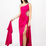 abito lungo monospalla con occhio laterale HC5017 FUXIA MARICLA ELEGANCE 