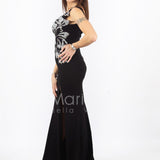 abito lungo con ricamo laterale INV2319 NERO MARICLA ELEGANCE 