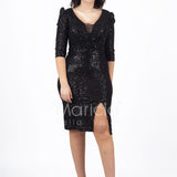 abito manica 3/4 paiette JC35026 NERO MARICLA ELEGANCE 
