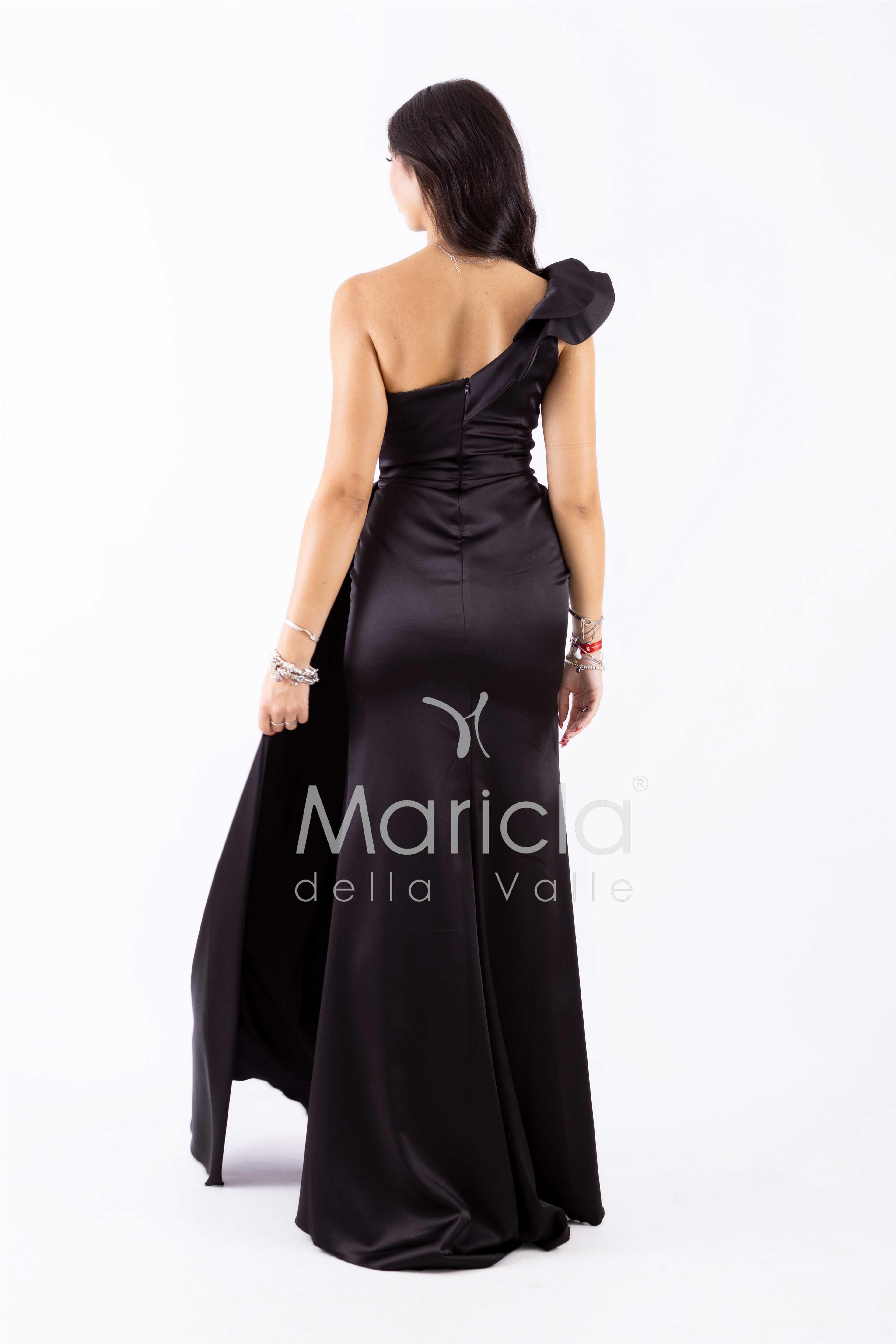 abito lungo pieghe e corpetto strass ALC05 NERO MARICLA ELEGANCE 