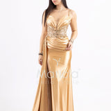 Abito lungo con pizzo ricami e perline FP826007 ORO MARICLA ELEGANCE 
