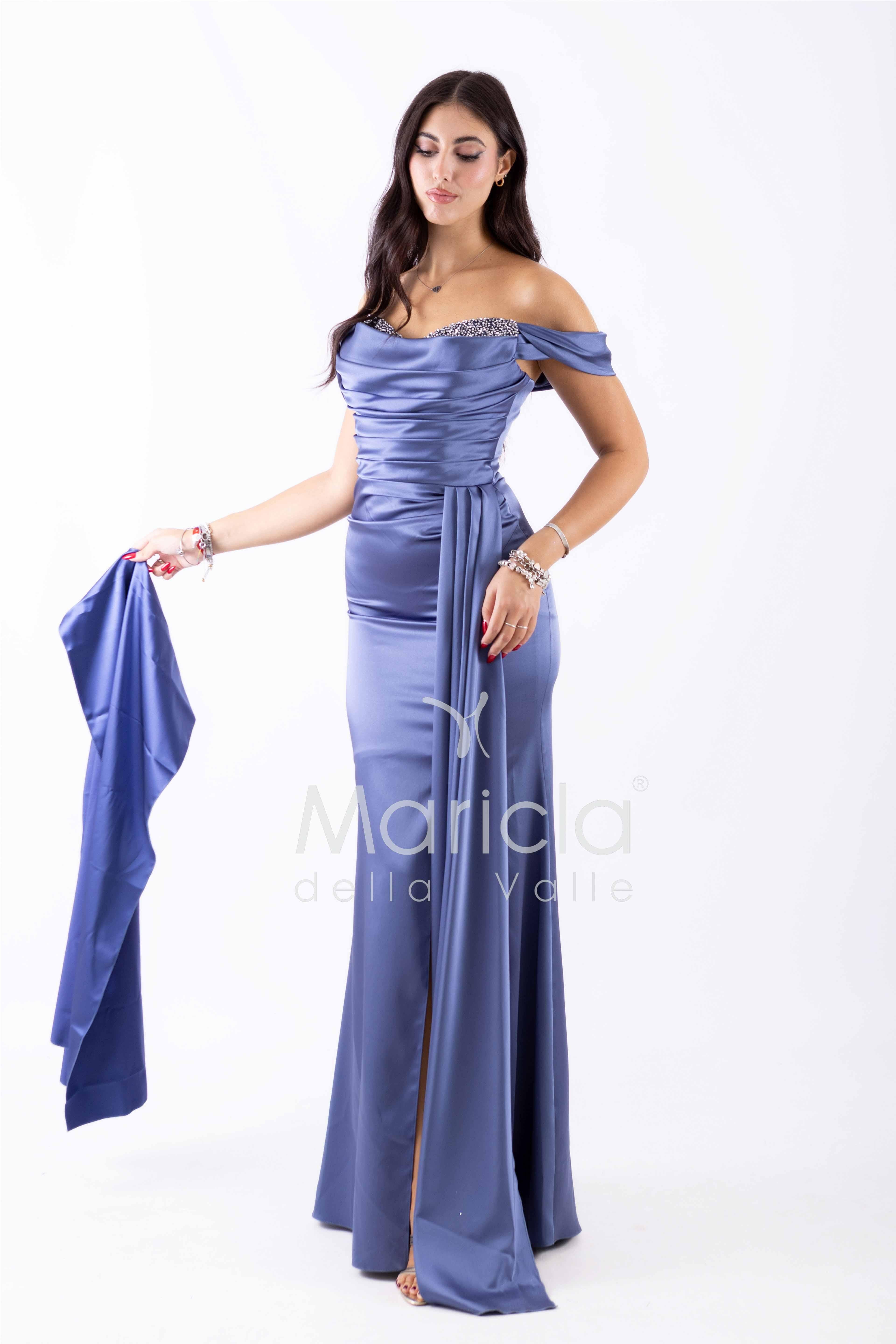 abito lungo con strass ALC04 INDACO MARICLA ELEGANCE 