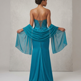 abito lungo con corpetto macramè CAR58595 PETROLIO MARICLA ELEGANCE 