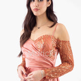 abito lungo con maniche paiette HC7389 MALVA MARICLA ELEGANCE 