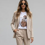 giacca gessata CF70264 BEIGE CARLA FERRONI 