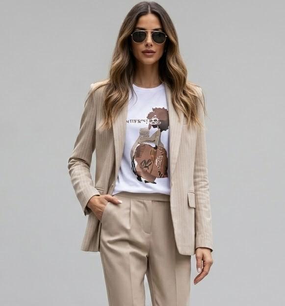 giacca gessata CF70264 BEIGE CARLA FERRONI 