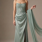 abito lungo con corpetto paiette CAR58539 MENTA MARICLA ELEGANCE 