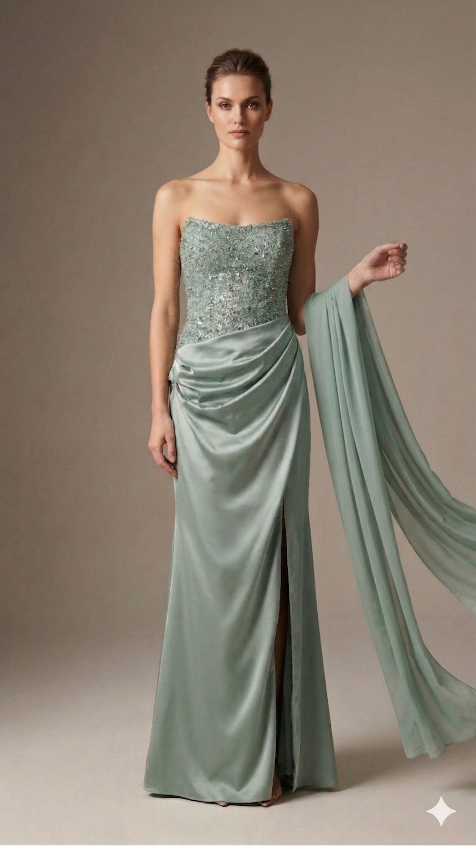 abito lungo con corpetto paiette CAR58539 MENTA MARICLA ELEGANCE 