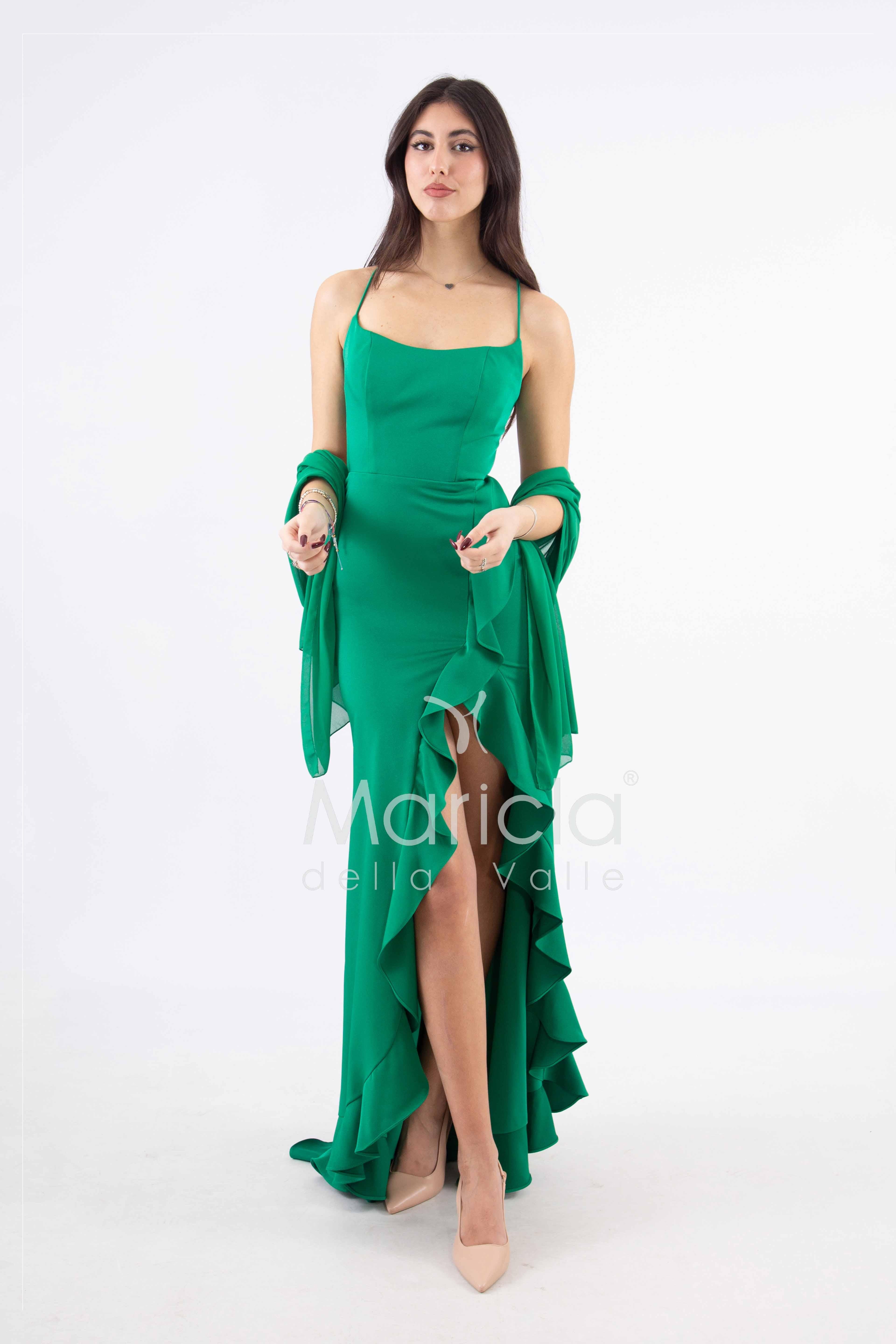 abito lungo con rouche JC35122 VERDE MARICLA ELEGANCE 