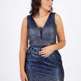 abito lungo pioggia di strass SE8390 BLU MARICLA ELEGANCE 