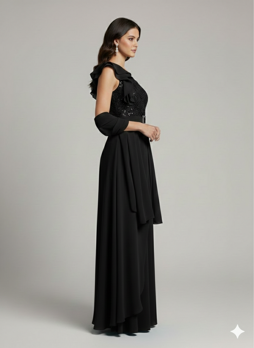 tuta monospalla corpetto strass LH118TU NERO LUDOVICA HASSLER 