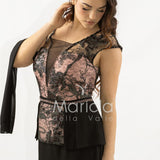 abito lungo con baschina ricamata SH839AL NERO SHARON 