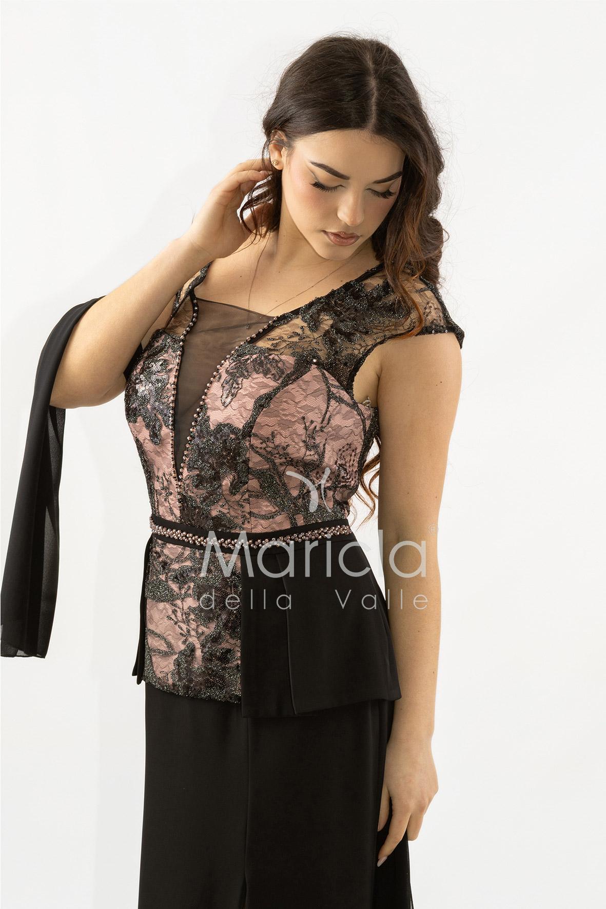 abito lungo con baschina ricamata SH839AL NERO SHARON 