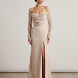 abito con manica velo strass KMK759 CHAMPAGNE MARICLA ELEGANCE 