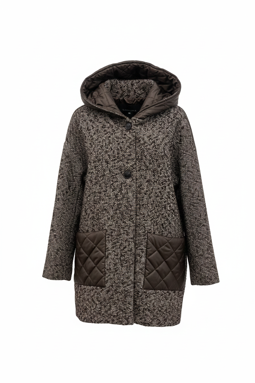 Giaccone piumino fantasia con cappuccio<BR/> LOREDANA MORO MARICLA 