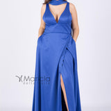 Abito lungo con incrocio sul retro ANT20036 BLU ANTILLE ELEGANCE 