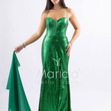Abito a sirena lungo con micropaillettes <BR/> JC35336 VERDE MARICLA ELEGANCE 