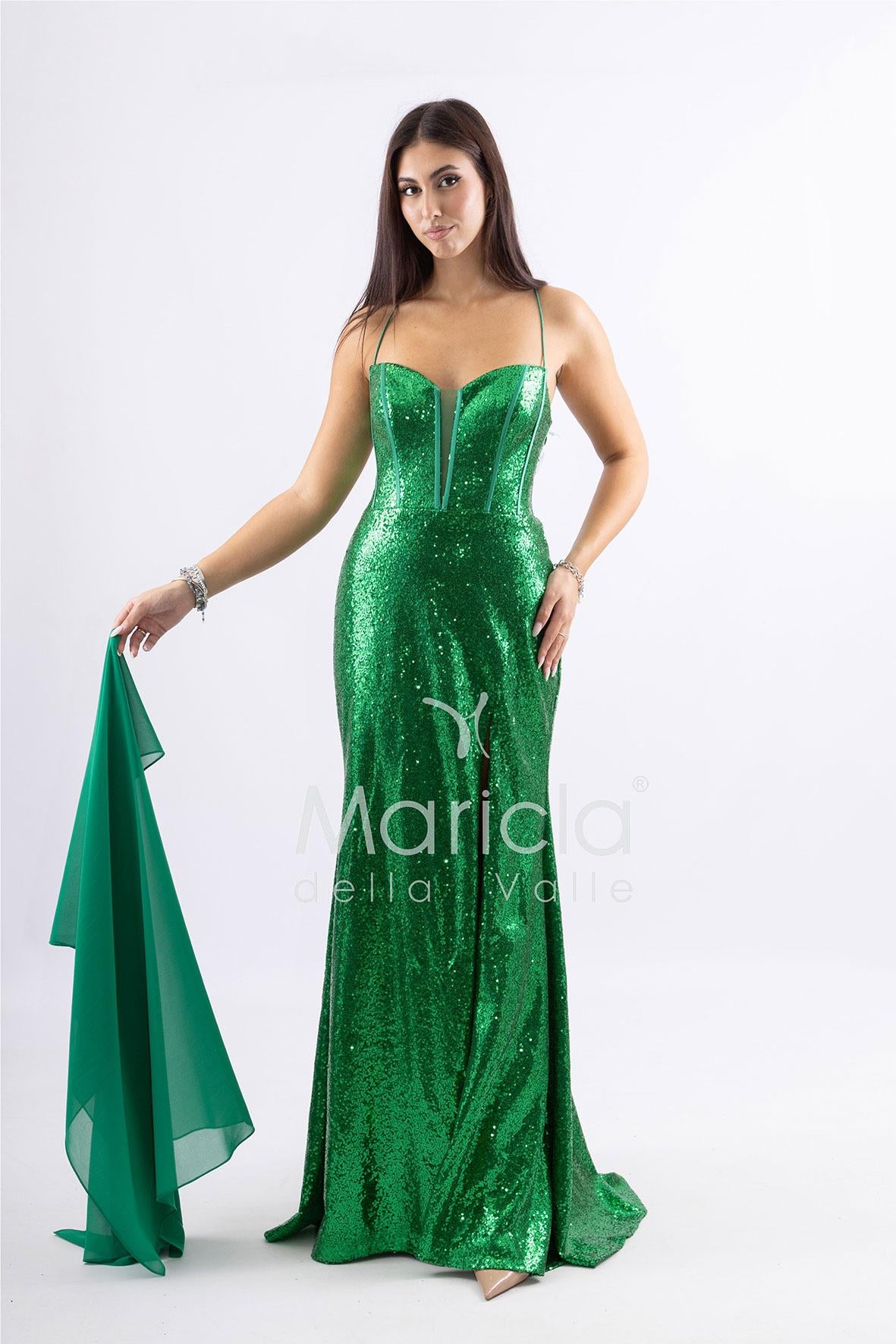 Abito a sirena lungo con micropaillettes <BR/> JC35336 VERDE MARICLA ELEGANCE 